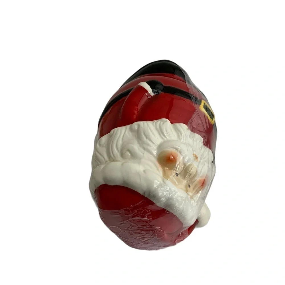 Santa Cookie Jar Nostalgic Christmas Holiday Jar Tight Seal Red White